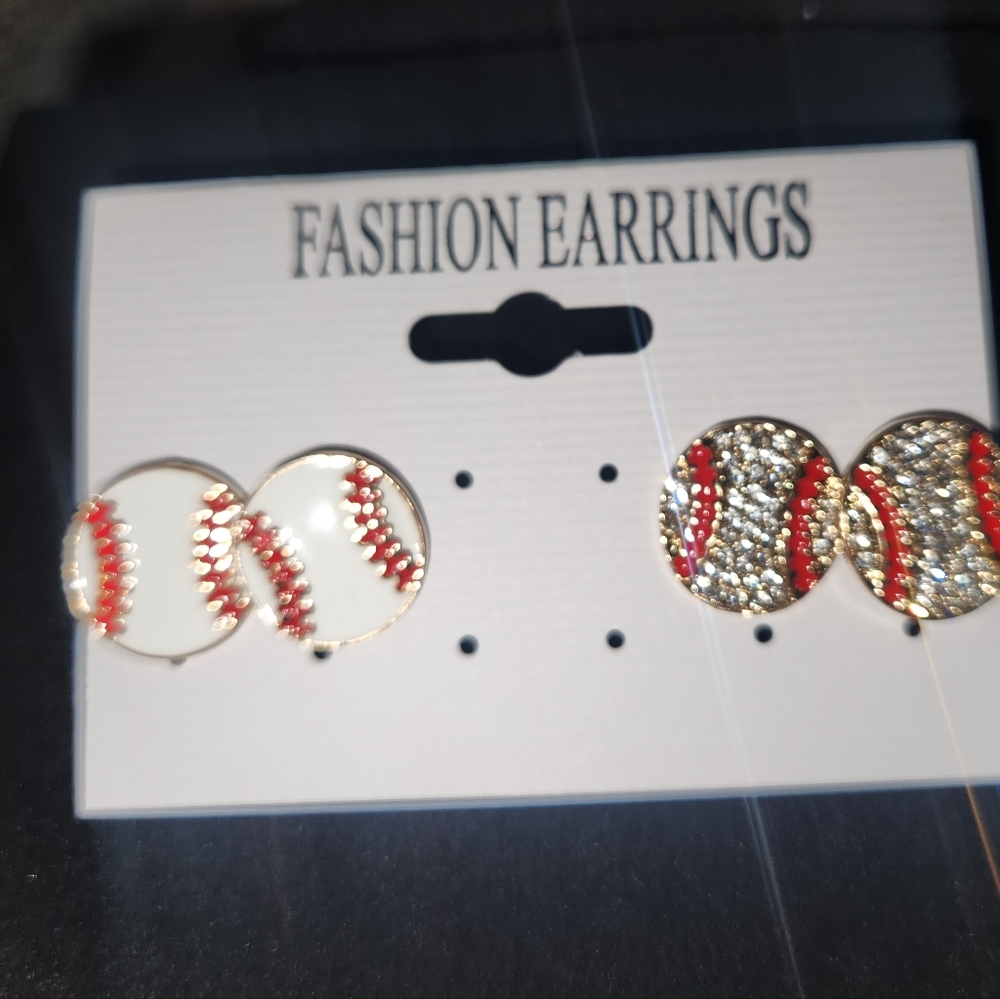 Baseball Design Earrings with Red and Silver Accents